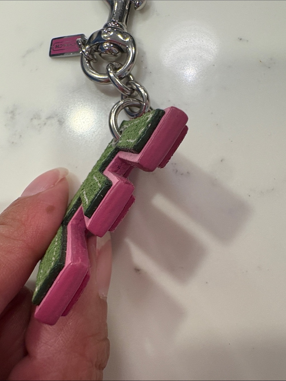 Coach Green Letter E Keychain with Pink Trim - Picture 4 of 8